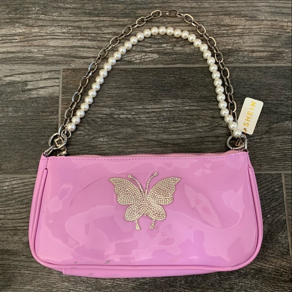 SHEIN Bags Nwt Shein Pink Butterfly Rhinestone Pearl Purse Poshmark